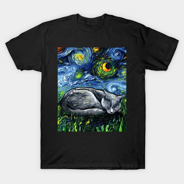 Sleepy Russian Blue Night T-Shirt by sagittariusgallery